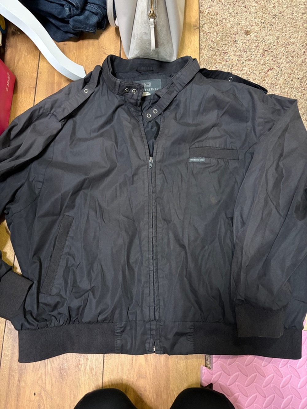 Members Only Black Bomber Jacket with Snap Collar
